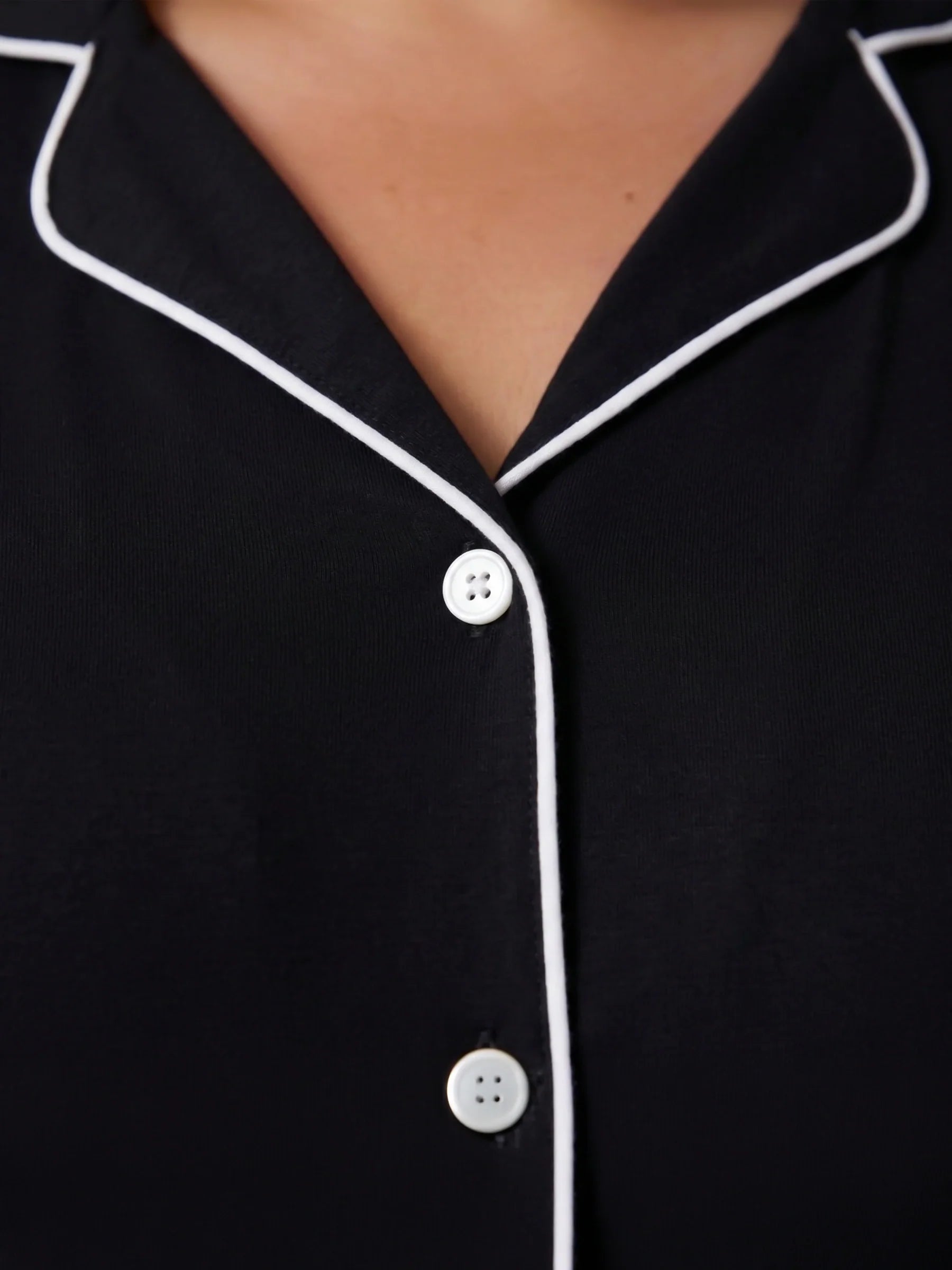 Black Oversized Jersey Piping Detail Long PJ Set