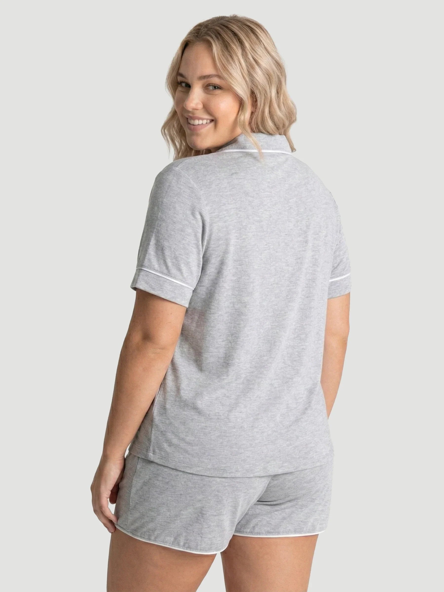 Marl Grey Oversized Jersey Piping Detail Short PJ Set